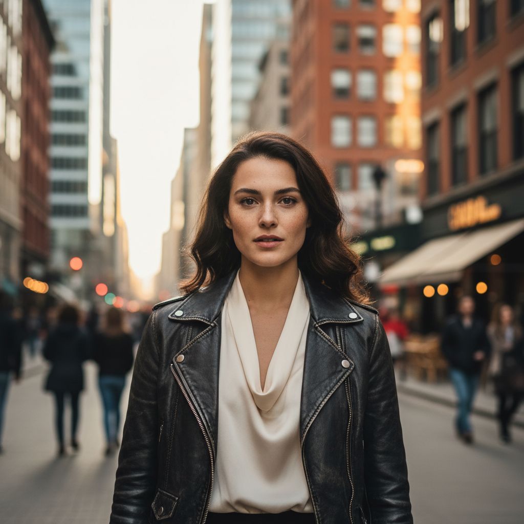 Woman in an AI-generated city street portrait