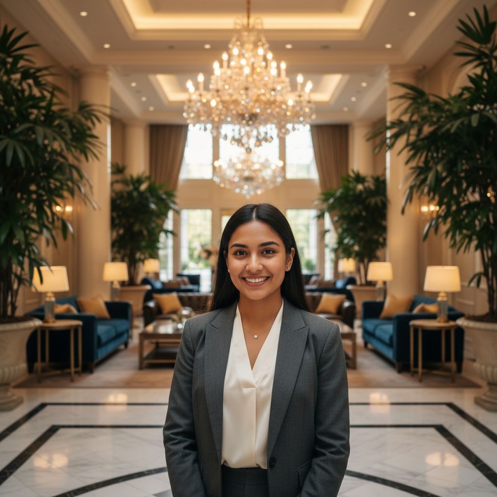 Woman in an AI-generated luxury hotel portrait