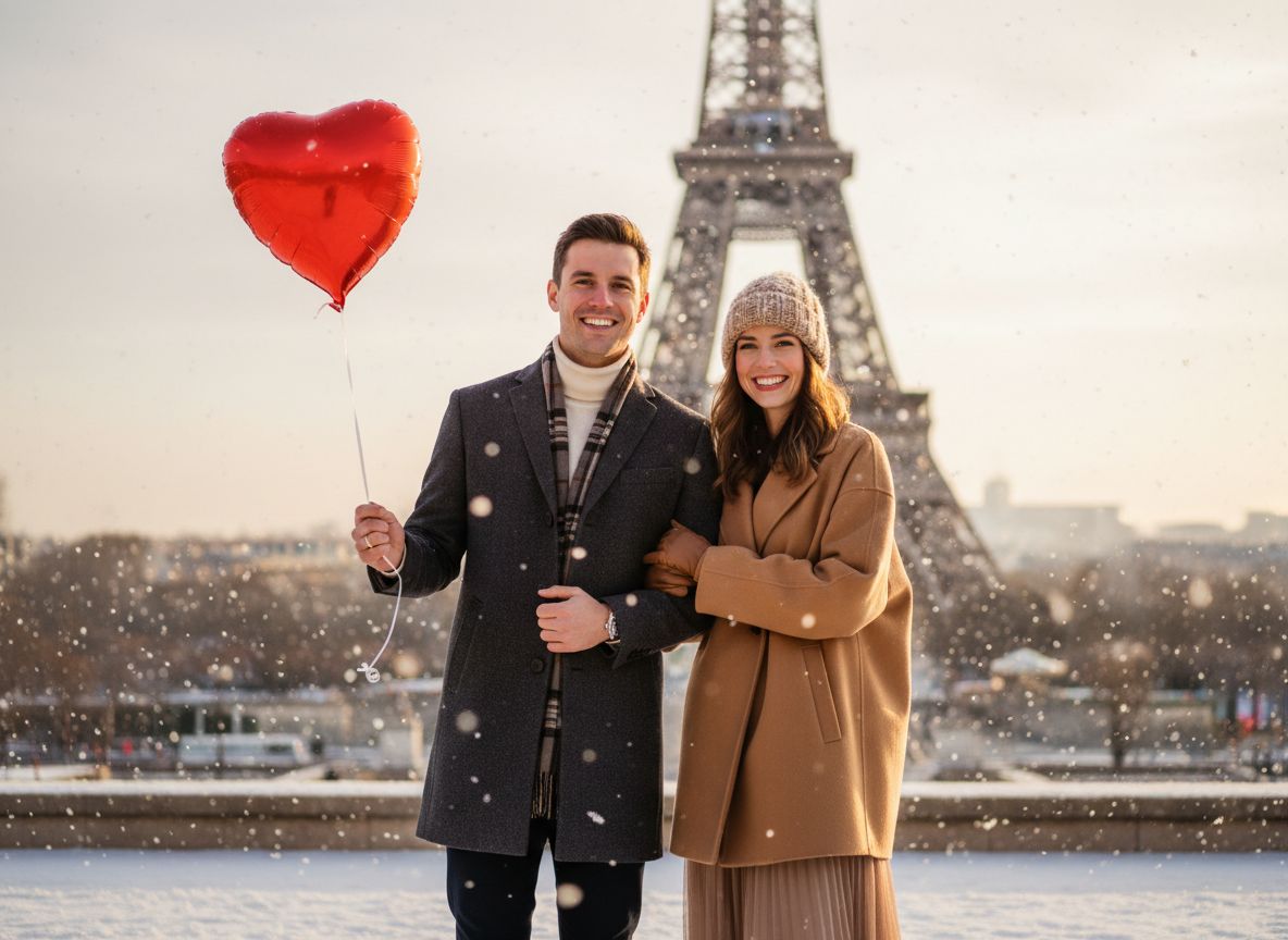Romantic destination portrait made with an AI couple photo generator
